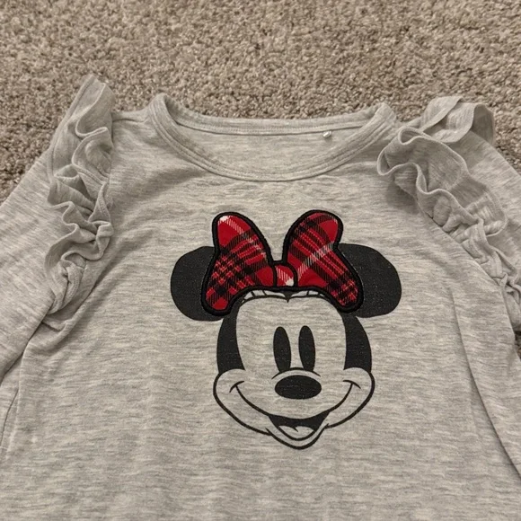 Little Sleepies Disney Minnie Mouse Long Sleeve Gray Shirt with ruffles 2T - Picture 2 of 5